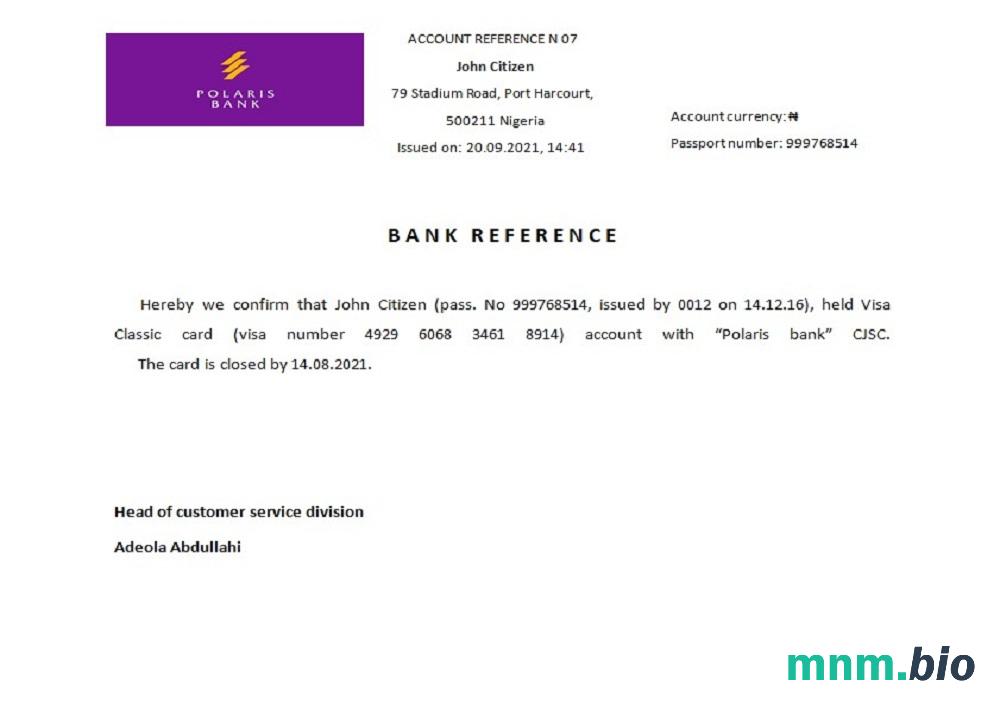 Przykład zamknięcia banku Nigeria Polaris w formatach Word i PDF